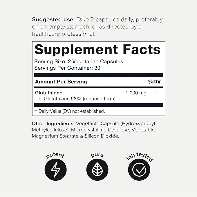 Toniiq Ultra High Strength Glutathione Capsules - 1000mg Concentrated Formula - 98%+ Highly Purified and Bioavailable - No...