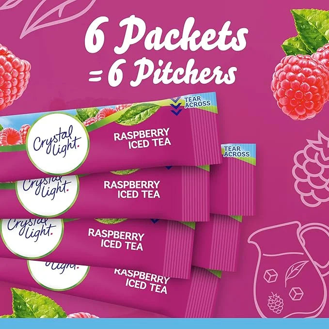 Crystal Light Raspberry Iced Tea Naturally Flavored Powdered Drink Mix, 72 ct Pack, 12 Canisters of 6 Pitcher Packets - Pr...