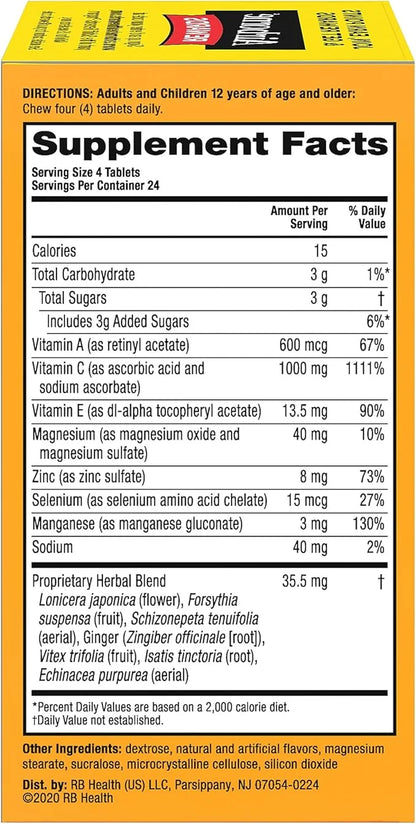 Airborne 1000mg Chewable Tablets with Zinc, 96 Tablets,