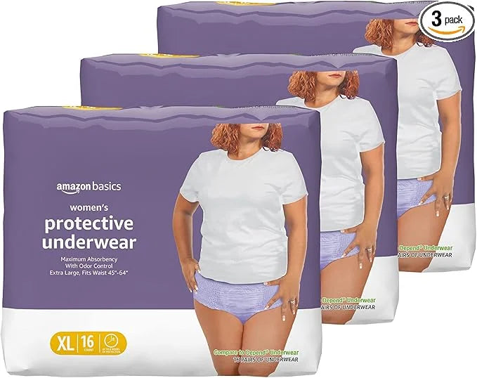 Amazon Basics Women's Protective Underwear, Incontinence 48 Count, (3 Packs 16)