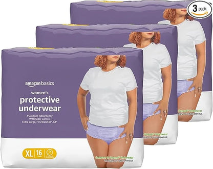 Amazon Basics Women's Protective Underwear, Incontinence 48 Count, (3 Packs 16)