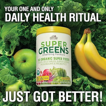 COUNTRY FARMS Organic Super Greens Apple Banana Flavor, 50 Organic Super Foods, Packed with Fiber, USDA Organic Drink Mix,...