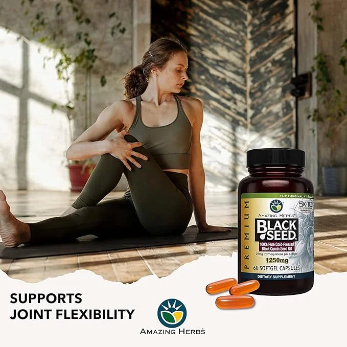 Amazing Herbs Premium Black Seed Oil Capsules - High Potency, Cold Pressed Nigella Sativa Aids in Digestive Health, Immune...