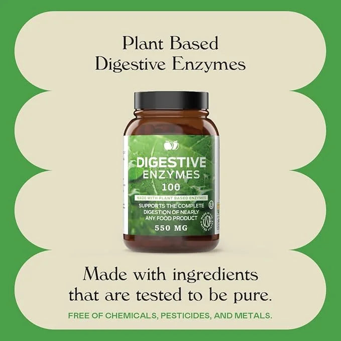Digestive Enzymes Supplements, Natural Plant Based Superfood 100 Capsules 600mg Probiotics