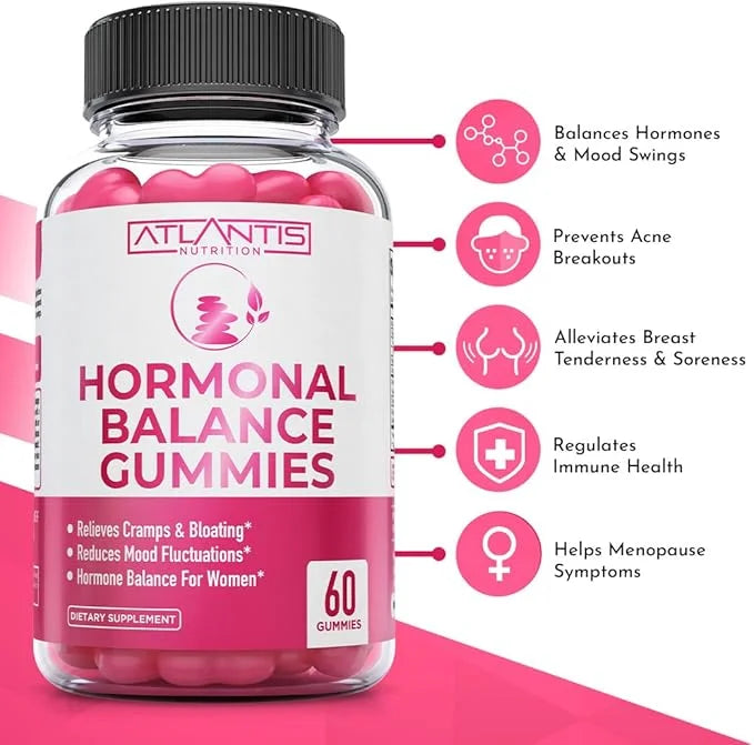 Atlantis Nutrition Hormonal Balance for Women & PMS Relief Gummies - Alleviates Cramps, Bloating, Mood Swings, Hot Flashes...
