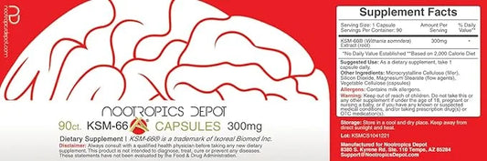 Nootropics Depot KSM-66 Ashwagandha Capsules 300mg | 90 Count
