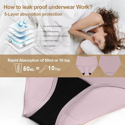 BATTEWA Incontinence Underwear for Women Washable, 50ml,Lavender,3X-Large (3Pack) (3Pack)