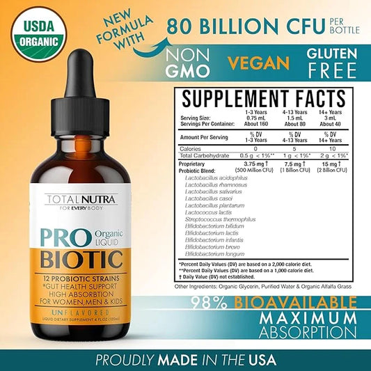 Liquid Probiotic for Women, Men, Kids, Toddler Probiotic: USDA Organic Vegan Probiotic Liquid & Alfalfa Blend + Acidophilu...