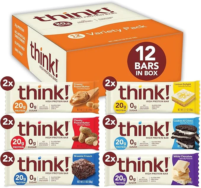 think! Protein Bars, High Protein Snacks, Gluten Free, Kosher Friendly,Variety Pack, Nutrition Bars, 2.1 Oz per Bar, 12 Co...