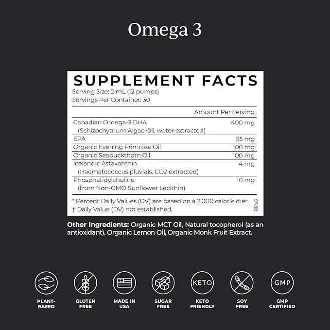 CYMBIOTIKA DHA Vegan Omega 3 Supplement, 4mg Liquid 2 Oz