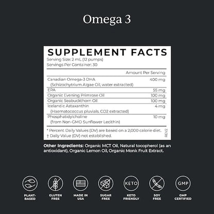 CYMBIOTIKA DHA Vegan Omega 3 Supplement, 4mg Liquid 2 Oz