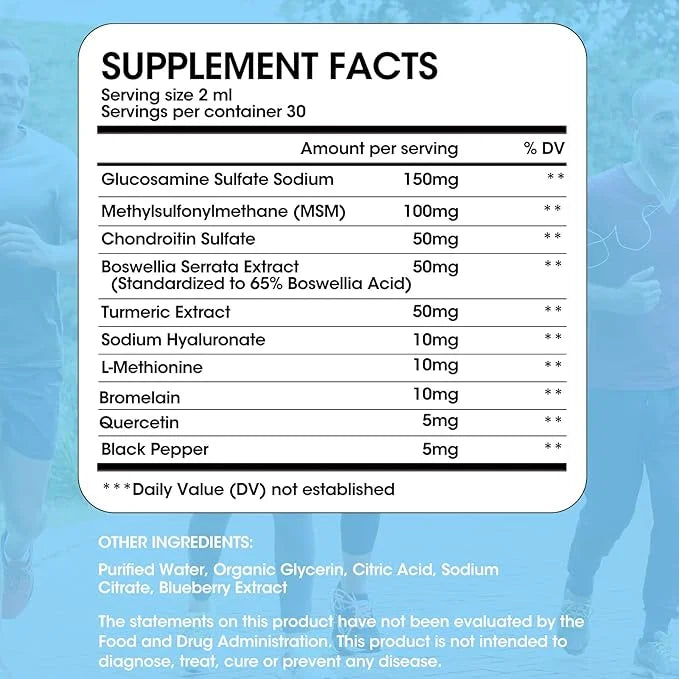 Glucosamine Chondroitin Liquid Drops with MSM Turmeric Boswellia Quercetin Bromelain-Vegan, Antioxidant Support for Back,K...