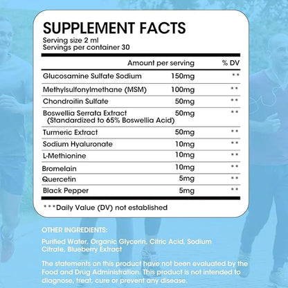 Glucosamine Chondroitin Liquid Drops with MSM Turmeric Boswellia Quercetin Bromelain-Vegan, Antioxidant Support for Back,K...