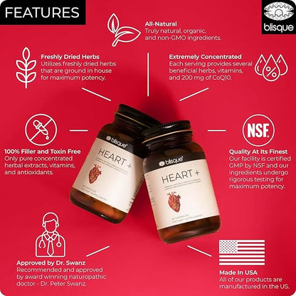 Blisque – Natural Blood Pressure Support Supplement for Heart Health and Circulation | Doctor-Approved | with 200 mg CoQ10...