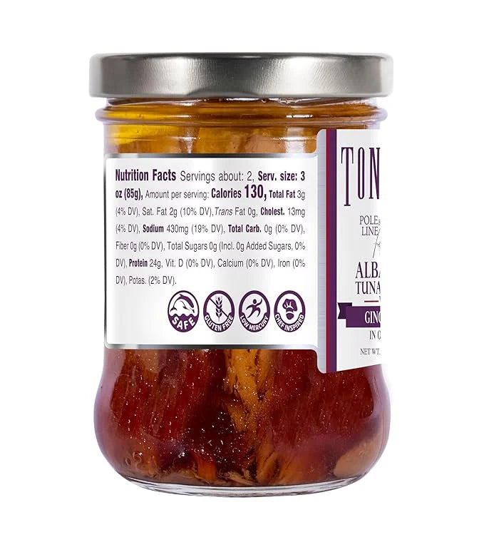 Tonnino Albacore Tuna in olive oil with Ginger Soy 6.3oz 6-Pack Omega-3 Rich, High Protein, Gluten-Free, Ready-to-Eat Tuna...