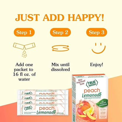 True Lemon Peach Lemonade Water Enhancer Drink Mix (10 Packets), Low Calorie Drink Mix Packets for Water, Powdered Drink M...