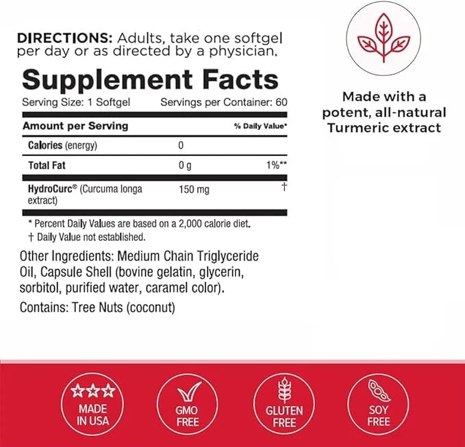 Omax3 2 Pack- HydroCurc Turmeric Curcumin Softgels, Highly Bioavailable MCT Oil Nanoparticle for Potency & Absorption, Joi...