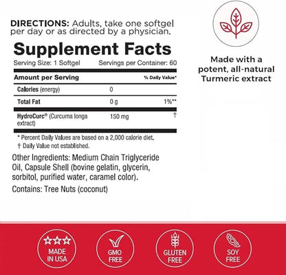 Omax3 2 Pack- HydroCurc Turmeric Curcumin Softgels, Highly Bioavailable MCT Oil Nanoparticle for Potency & Absorption, Joi...