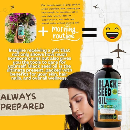 Black Seed Oil 8 Oz - Premium Nigella Sativa Cold-Pressed Turkish Black Cumin Oil - High Strength 3X Thymoquinone - Natura...
