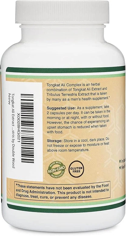 Tongkat Ali Extract 200 to 1 1020mg per 120 Capsules 20mg Tribulus