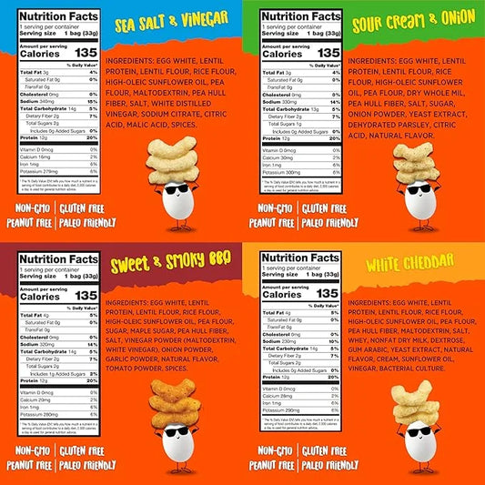 Todd's Better Snacks Egg-Cellent Protein Puffs, Variety Pack, 1.2 Oz (Pack of 10), Made with Egg Whites, 12g Protein, Glut...