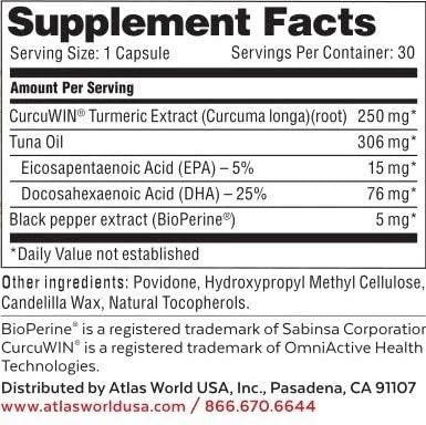 Vitality Rescue, Fish Oil DHA EPA Omega 3 and Turmeric Supplement w/Bioperine, CurcuWin 46X Superior Absorption Curcumin t...
