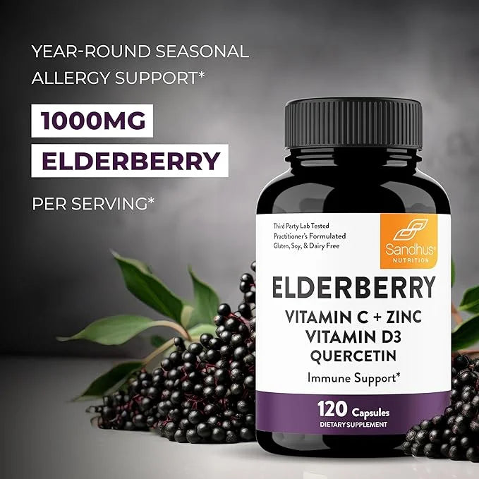 Elderberry Vitamin C and Zinc 120 Capsules (Pack of 3) | with Quercetin and Vitamin D3 | Immune Support for Adults | Herba...