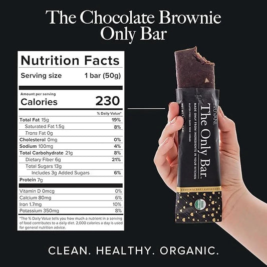 Truvani Plant Based Snack Bars | Chocolate Brownie 12 Pack | 7g Protein | USDA Organic and Vegan | The Only Bar | Dairy, S...