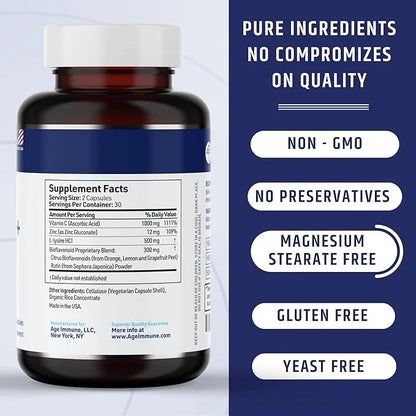 Vitamin C 1000mg Complex with L-Lysine 500mg, Zinc 12mg, Bioflavonoids 300mg. Doctor Bottles.(2)