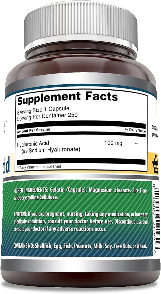 Amazing Formulas Hyaluronic Acid 100mg 250 Capsules Supplement | Non GMO | Gluten Free | Made in USA - Product Image