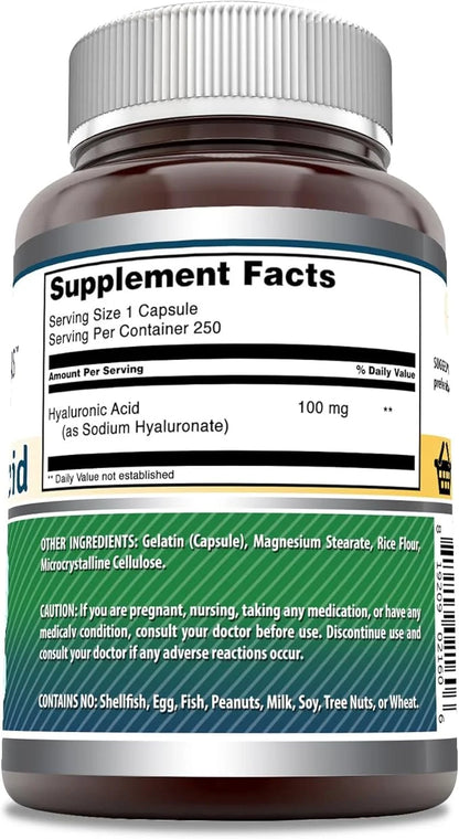Amazing Formulas Hyaluronic Acid 100mg 250 Capsules Supplement | Non GMO | Gluten Free | Made in USA - Product Image
