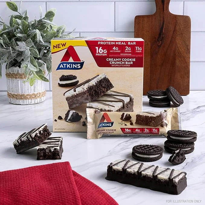 Atkins Creamy Cookie Crunch Meal Bars, 16g Protein, 11g Fiber, 2g Sugar, 4g Net Carbs, Low Carb, 12 Count - Product Image