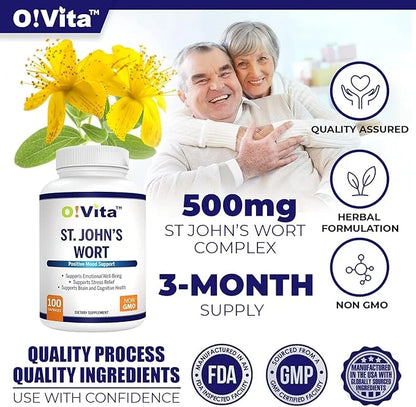 St. John's Wort 500mg (Capsules), Positive 100 Non-GMO 100-day Supply