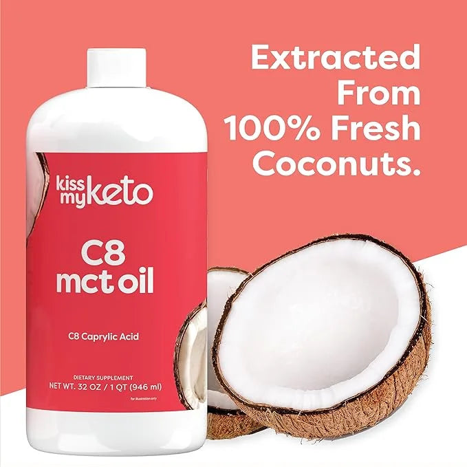 Kiss My Keto MCT Oil C8 – 32 oz Pure C8 MCT Oil Keto Fuel – Pure MCT Oil Bottle with Pump – High Octane MCT C8 Oil Capryli...