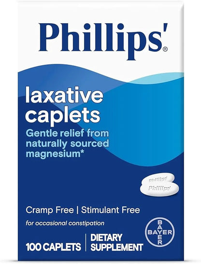 Phillips' Laxative Caplets, With Naturally Sourced Magnesium Supplement for Gentle Relief of Occasional Constipation, Cram...