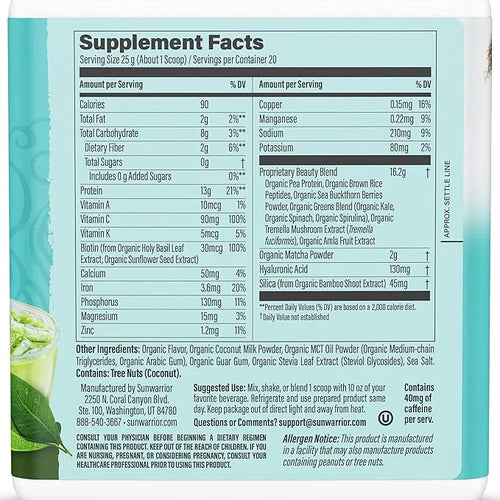 Sunwarrior Vegan Matcha Collagen Building Powder 20 Servings