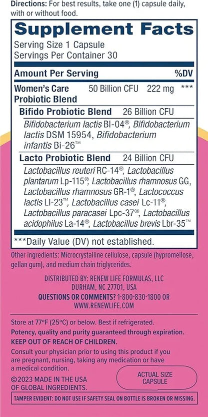 Renew Life Women's Probiotic Capsules, 50 Health(2), L. 30 Count