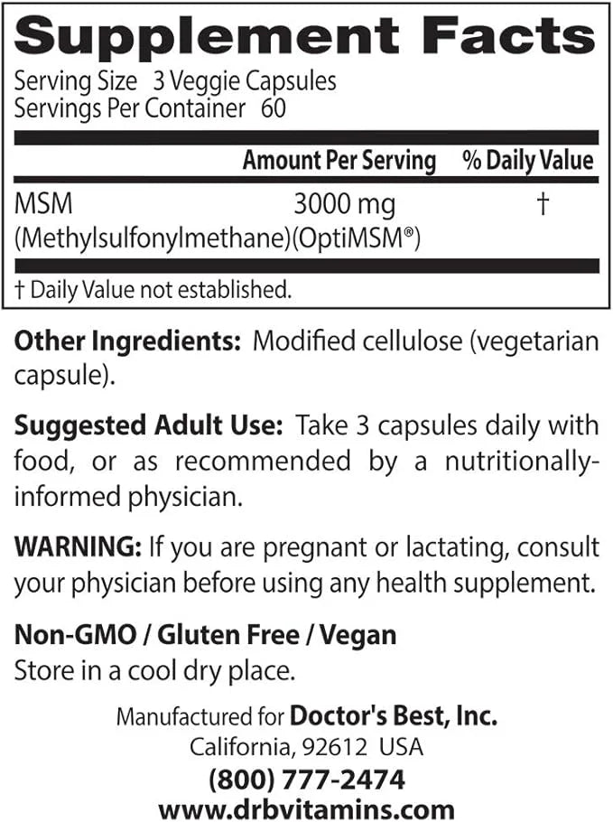 Doctor's Best MSM with OptiMSM, Joint 1000 mg, 180 Veggie