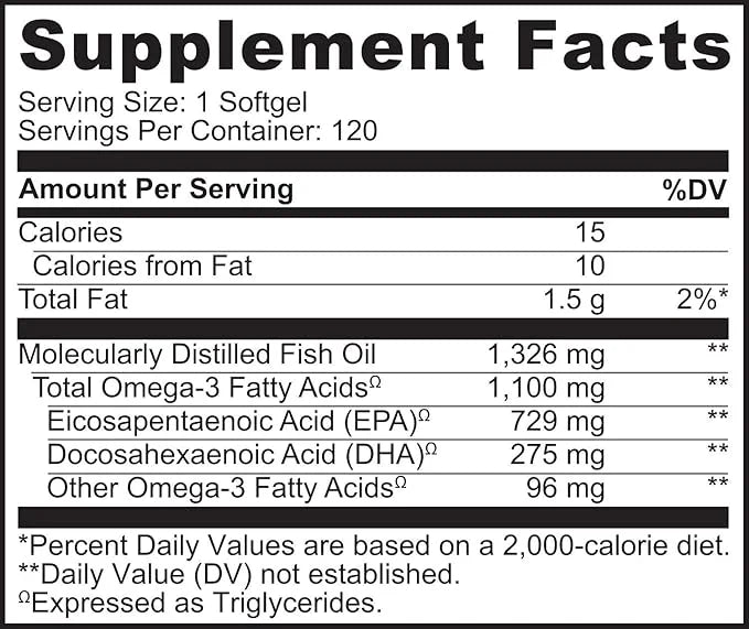 NATURELO Burpless Omega 3 Fish Oil Supplement 1100mg Triglyceride Omega-3, EPA 3 for 120 Softgels, 4 Months