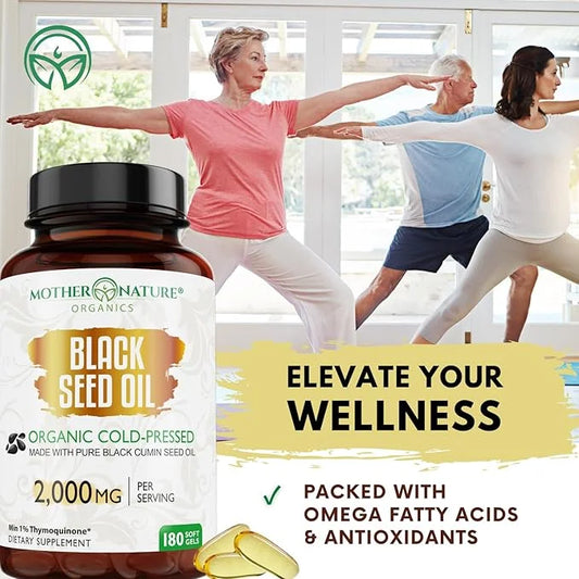 Mother Nature - Organic Black Seed Oil Capsules, Cold Pressed, 2% TQ, 100% Turkish-Black Cumin Nigella, Sativa Oil-3 Month...