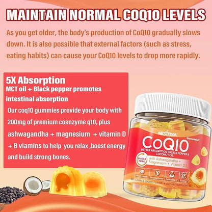 Sugar-Free CoQ10 200mg 100mg Filled Gummies D3, B12, B12, B6, B6, B9,Ultra B9,Ultra Absorption Q10 (Ubiquinone),For