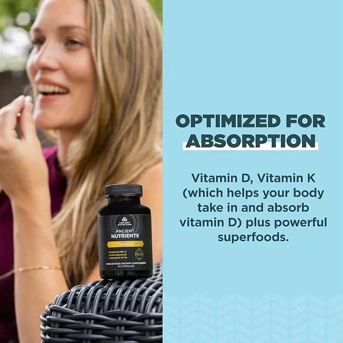 Vitamin D Supplement by Ancient Nutrition, 5,000 IU Vitamin D for Immune Support, Made from Bone Broth and Mushroom Extrac...