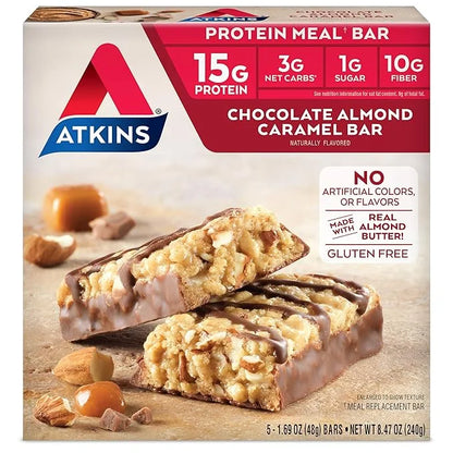 Atkins Chocolate Almond Caramel Bar, Keto-Friendly, Gluten Free with Real Almond Butter, 5 Count (Pack of 1) - Product Image