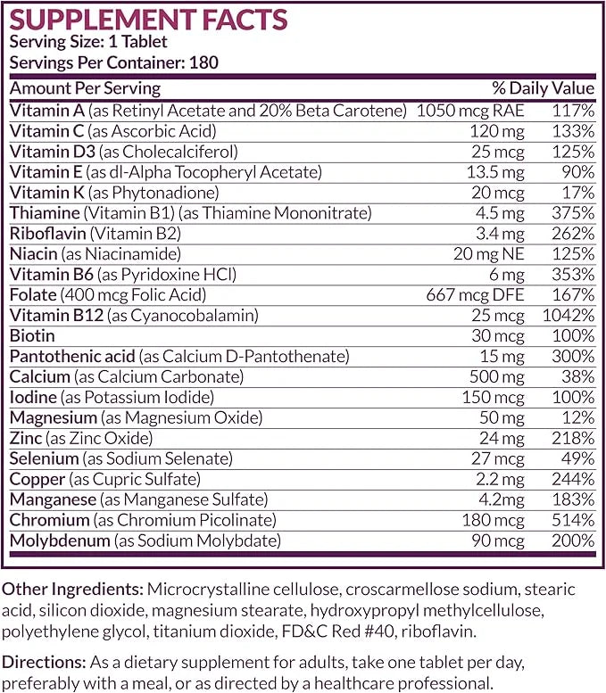 Futurebiotics Women's 50+ Multivitamin Once Daily 50, NON-GMO, 180 Tablets