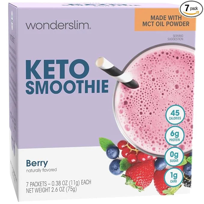 WonderSlim Keto Smoothie with C8 MCT Oil, Berry, Low Carb, No Sugar, Gluten Free (7ct) - Product Image