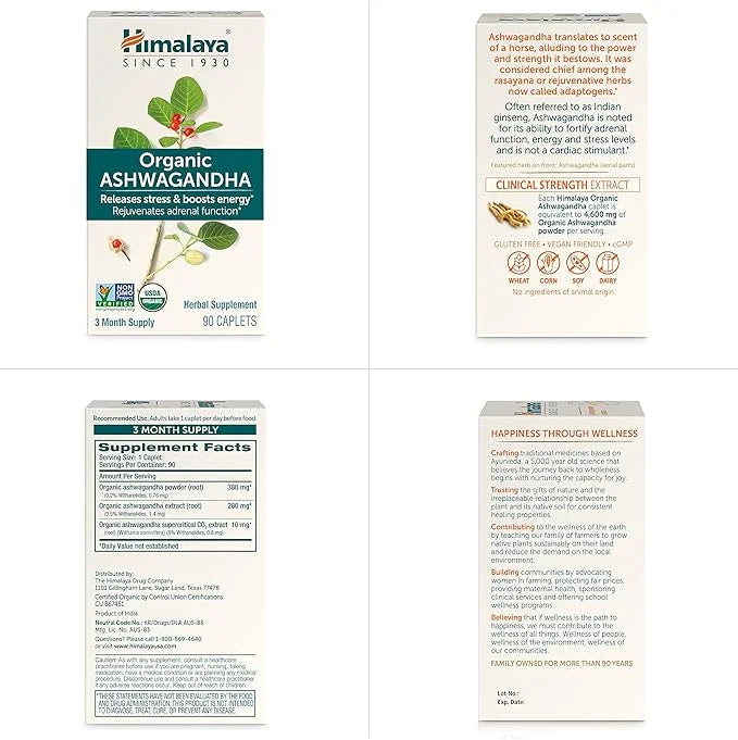 Himalaya Organic Ashwagandha, 90 Day Supply, 670 mg, 90 Caplets