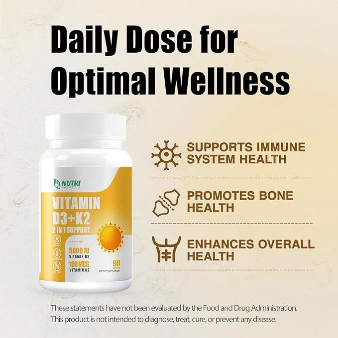 Vitamin D3 K2 Supplement with MCT Oil, Vitamin D3 5000 IU and K2 100 mcg Softgel, Bone and Heart Health Support Supplement...