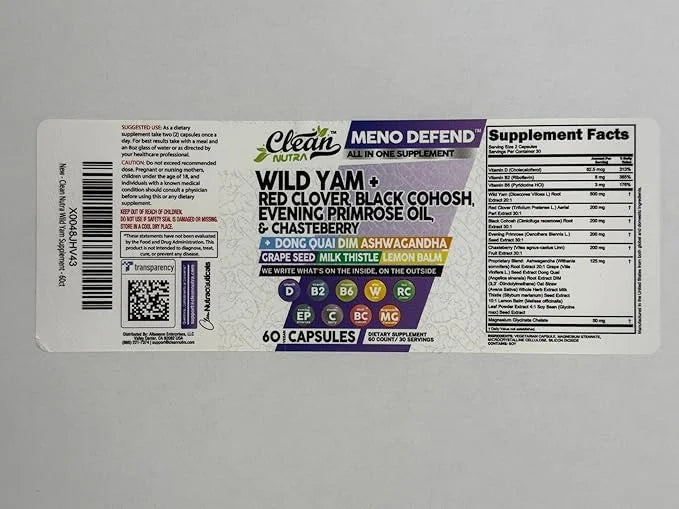 Clean Nutra Wild Yam Root Capsules with Red Clover Black Cohosh Evening Primrose Oil Chasteberry Dong Quai DIM Ashwagandha...