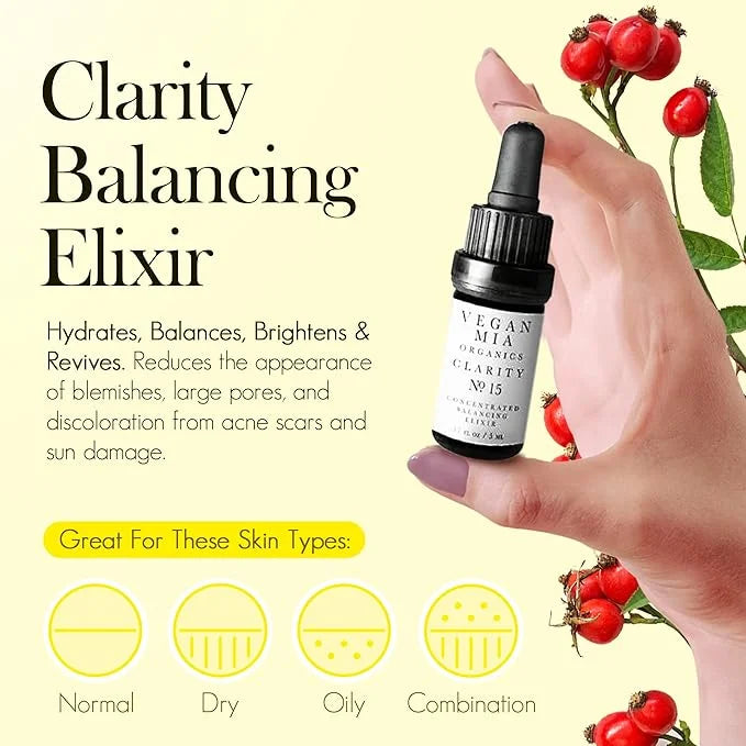 USDA Organic Concentrated Elixirs Mini Discovery Kit Skincare Face Oil: Clarity Brightening & Balancing, Strength Antioxid...