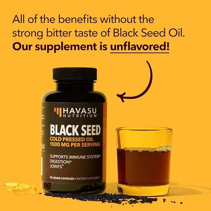 Cold Pressed Black Seed Oil Capsules - 1500mg Black Cumin Supplement for Immune Function, Joint Health, and Digestive Supp...